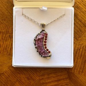 NWOT Pink Druzy Quartz & Synthetic Ruby Necklace